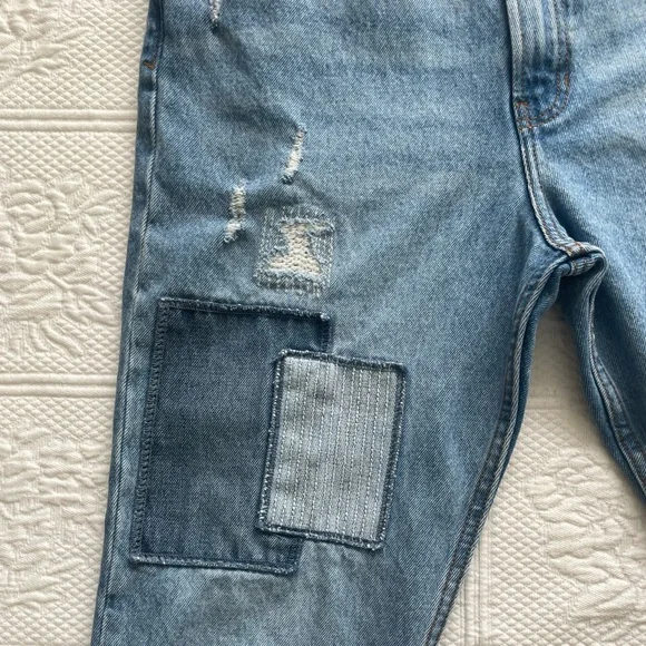 Urban Outfitters BDG Dad Slim Taper Fit Jean Medium Wash Patchwork Denim 33 - Picture 6 of 16